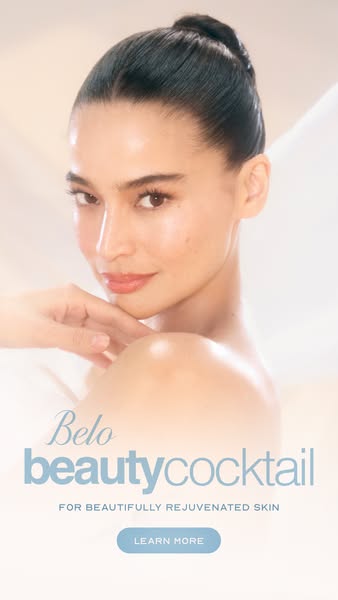 This ad features a close-up of a woman with clear skin and a shoulderless top. The ad promotes a "beauty cocktail&q