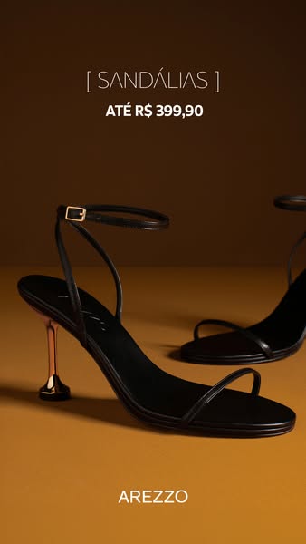 This ad features a pair of black heeled sandals from Arezzo. The ad highlights the price.
