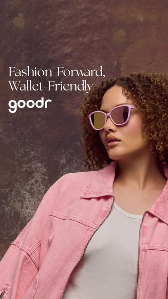 A close-up image featuring a woman wearing a pair of 'fashion-forward, wallet-friendly' goodr sunglasses with pi