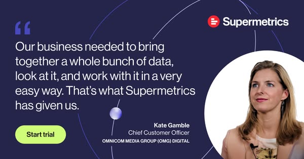 This is a testimonial ad that shows a quote from a customer, Kate Gamble, Chief Customer Officer at Omnicom Media Group,