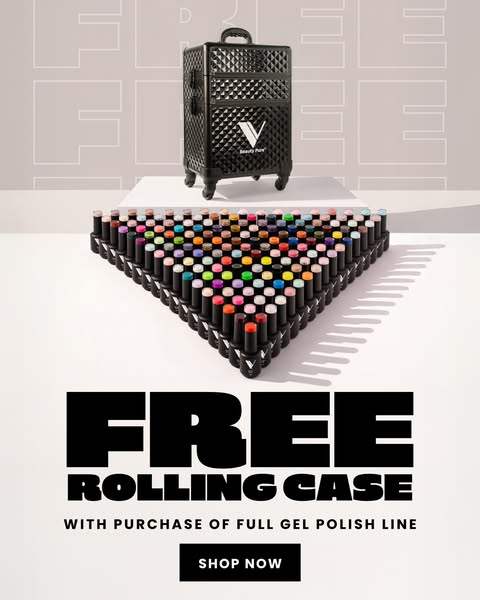 This image promotes Beauty Pure's full gel polish line by offering a free rolling case with its purchase.