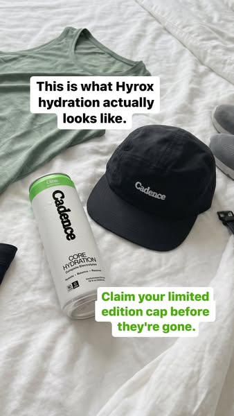This ad promotes Cadence hydration drinks, implying they are the ideal choice for Hyrox workouts. It also promotes a lim