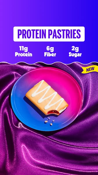 This image ad promotes protein pastries with a focus on its health benefits.
