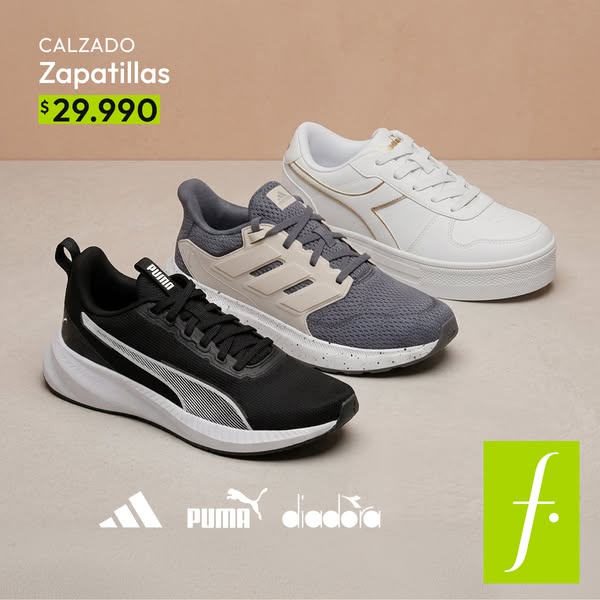 This ad showcases the brand's footwear options through an image featuring three different pairs of shoes from variou
