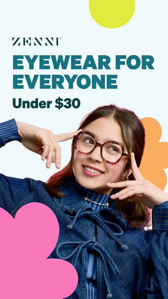 This ad for Zenni features a woman wearing Zenni glasses. The text indicates that the glasses are affordable for everyon
