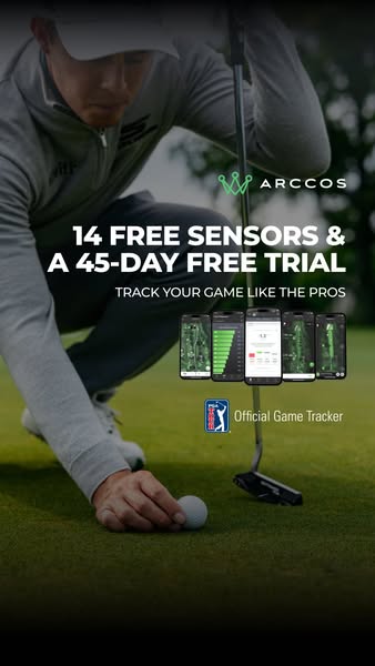 This ad promotes Arccos Golf and offers 14 free sensors and a 45-day free trial to track your game like the pros.