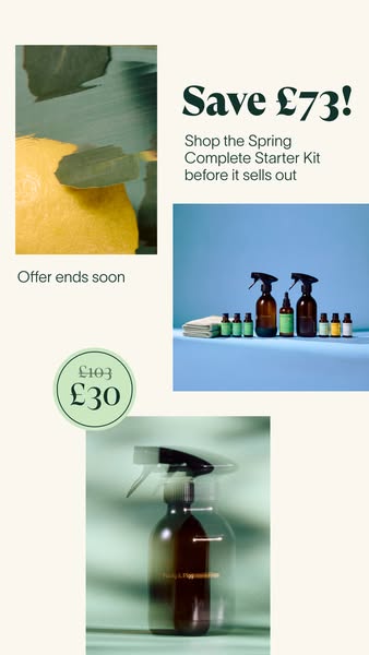 This ad is for a Spring Complete Starter Kit. The ad shows several bottles of cleaning solutions and is offering a disco