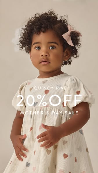 This is a promotional image ad for Quincy Mae apparel, advertising a 20% off Mother's Day sale.