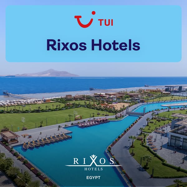 This image ad for TUI promotes Rixos Hotels in Egypt with an aerial view of a resort. The ad features the brand logos of