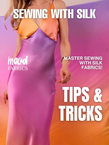 This ad from Mood Fabrics uses an image of a dress to highlight its instructional content on how to sew with silk fabric