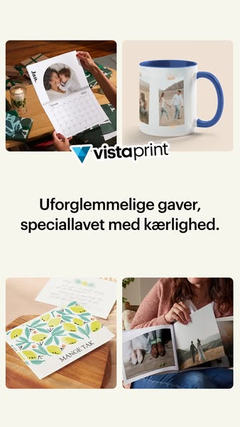 This ad for Vistaprint features a variety of customizable photo products, including a calendar, mug, greeting card, and