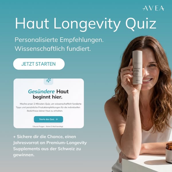 The image ad promotes the AVEA brand and encourages viewers to take their "Haut Longevity Quiz" to get persona