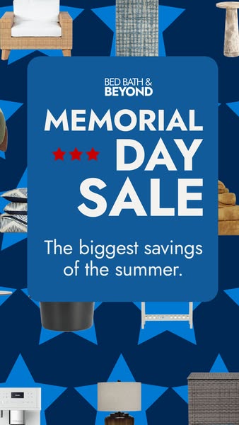 This image ad for Bed Bath & Beyond promotes their Memorial Day Sale. The ad features a blue background with white s