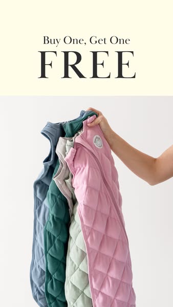 An image ad for a company that sells weighted baby sleep sacks. The ad is advertising a 'Buy One, Get One Free' 