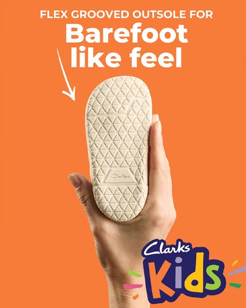 This ad for Clarks Kids shoes focuses on the flexibility and comfort of the soles, communicating that the shoes will fee