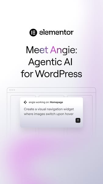 This ad introduces Angie, Elementor's Agentic AI for WordPress, focusing on creating visual navigation widgets with 