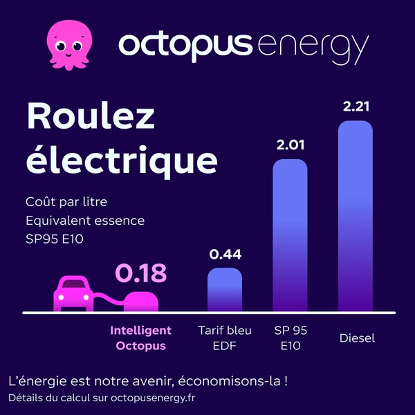 This ad promotes Octopus Energy as a more affordable energy option compared to traditional gasoline or other energy prov