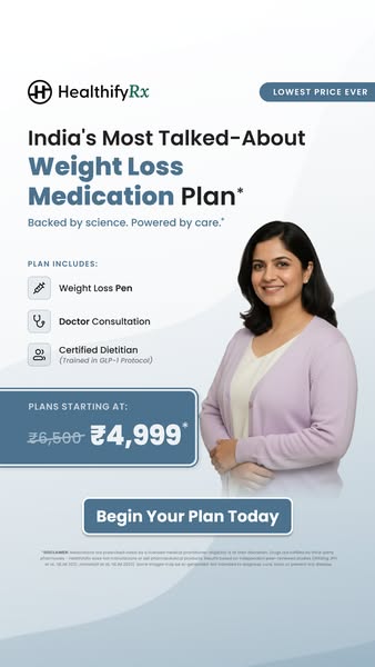 This ad is promoting a weight loss medication plan from HealthifyRx. The ad emphasizes the convenience of the program an