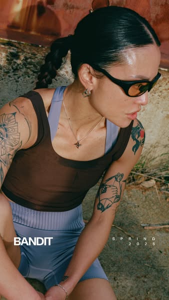 This ad features a model wearing Bandit brand athletic shorts and a tank top. The ad is promoting the brand’s spring 202