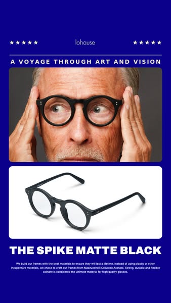 This image ad for lohause brand glasses features a close-up of a man wearing the product, followed by a product shot aga
