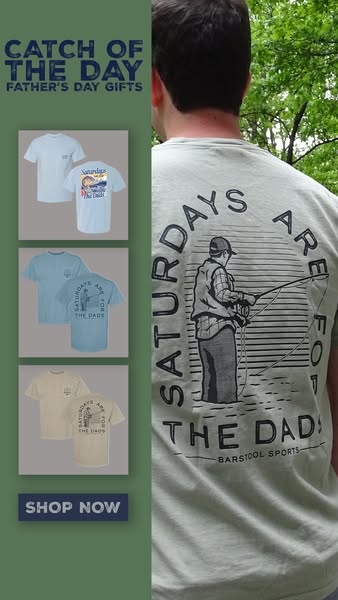 This image ad promotes Barstool Sports' "Saturdays Are For The Dads" apparel as a potential Father's D