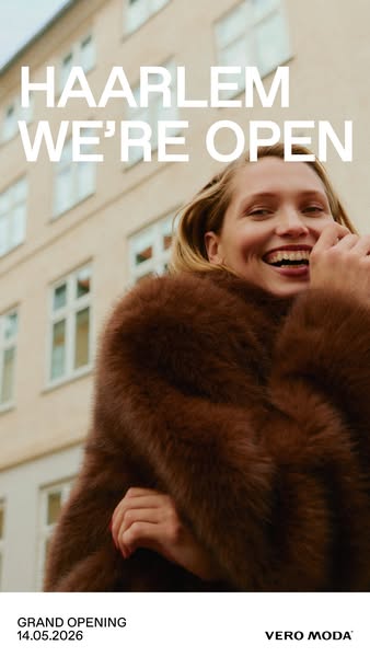 This ad announces the grand opening of a VERO MODA location in Haarlem on May 14, 2026. It features a woman smiling and 