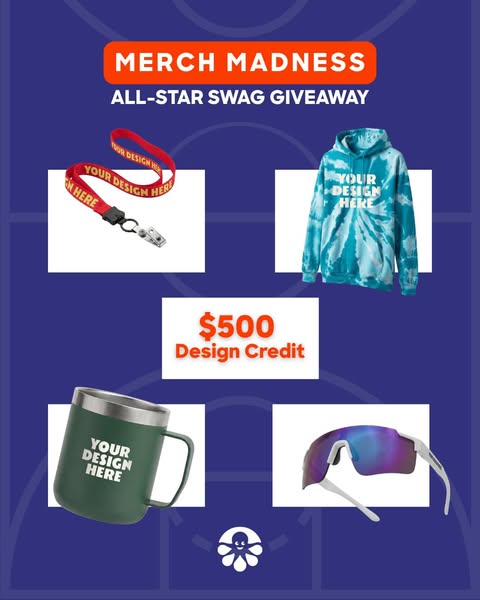 This image ad is promoting a giveaway for an all-star swag with a $500 design credit. The ad features a lanyard, hoodie,
