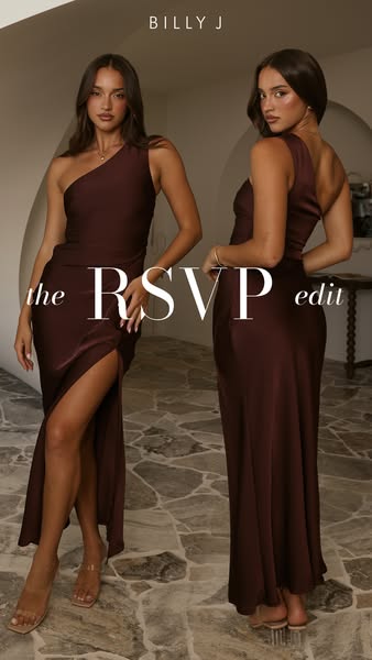 This ad for Billy J features two models wearing long satin dresses and promotes their "RSVP" edit.
