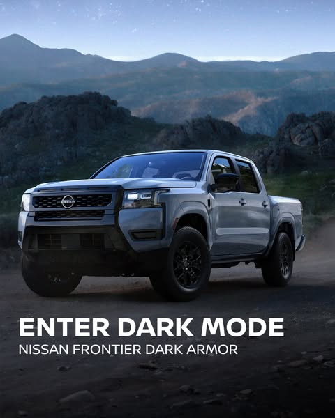 This ad features the Nissan Frontier Dark Armor truck in front of a mountain backdrop. The advertisement emphasizes the 