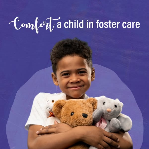 An ad for a non-profit organization encouraging people to support children in foster care, featuring an image of a happy