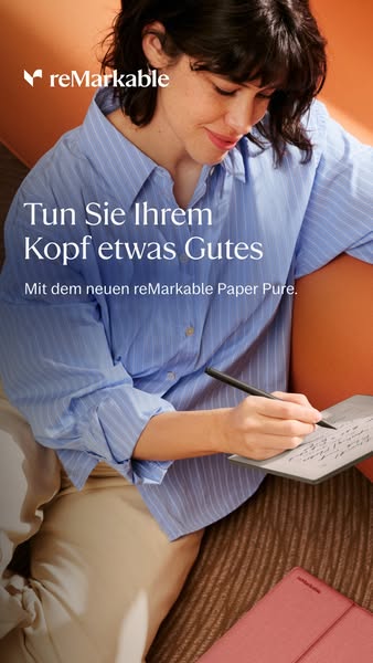 This ad promotes the reMarkable Paper Pure tablet as a way to do something good for your head. The ad features a person