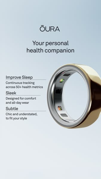 This ad showcases the Oura Ring as a sleek and subtle health companion, emphasizing its ability to track various health 