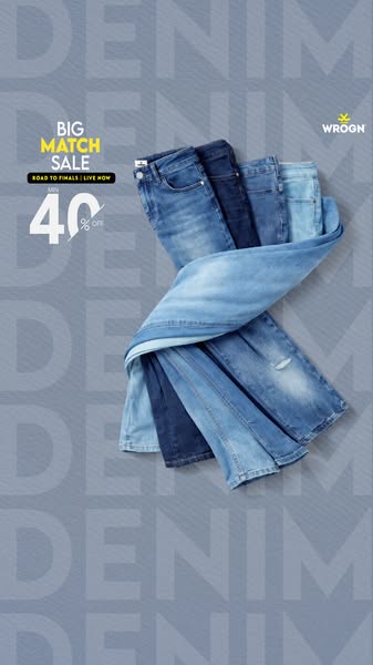 Ad showcasing WROGN denim jeans with a 40% off sale offer during the 'Big Match Sale' event.