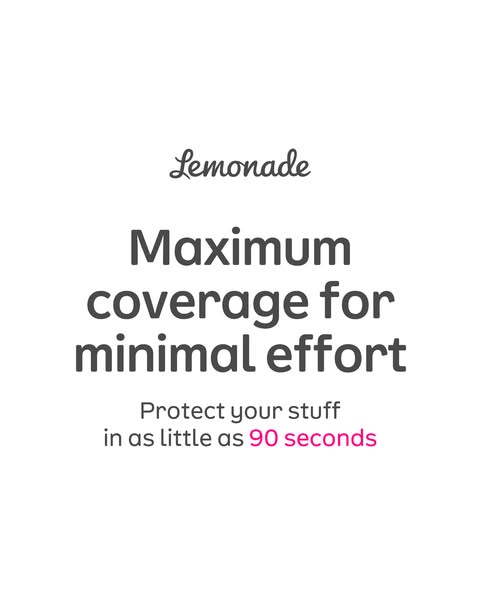 This ad is for Lemonade insurance. It communicates the value proposition of maximum coverage for minimal effort and says