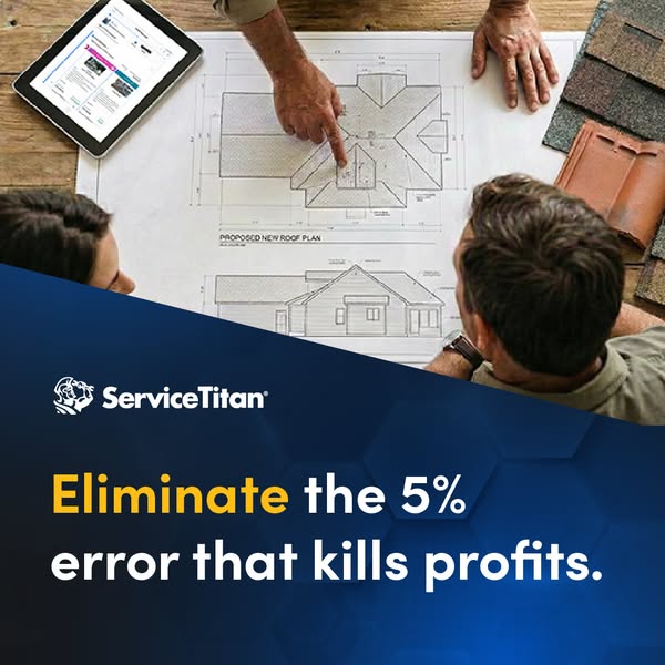 This image ad for ServiceTitan targets roofing businesses by calling out a 5% error that's killing profits. It displ