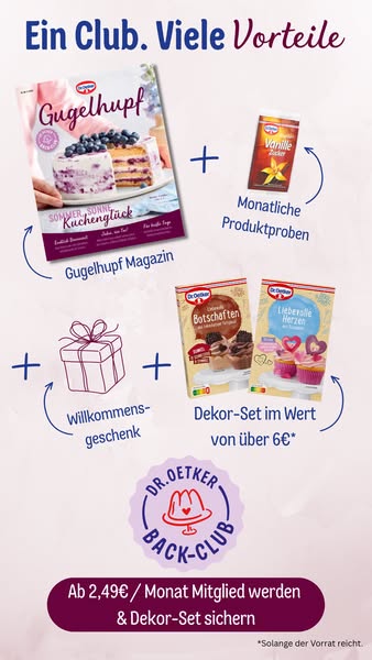 This image ad is for Dr. Oetker Back-Club. It presents a variety of baking products, including a magazine, baking extrac