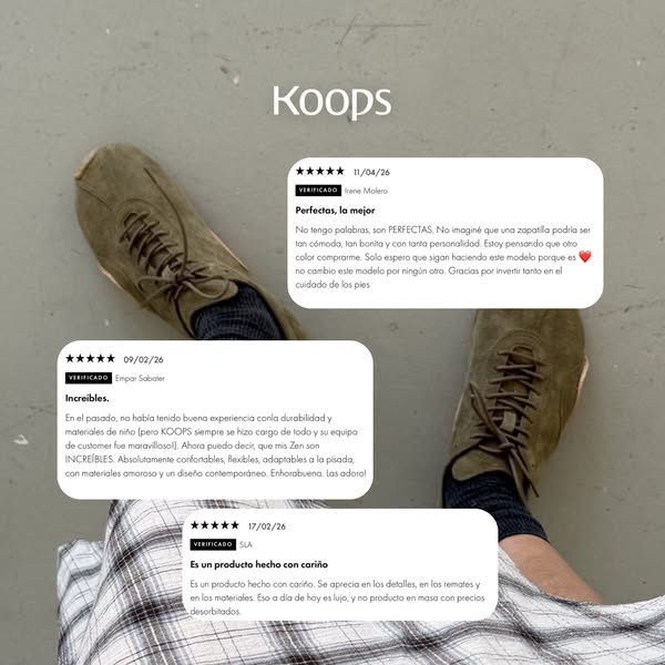 This ad for Koops shoes features glowing customer testimonials in white speech bubbles against a neutral background with
