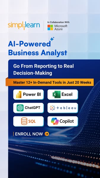 The ad is promoting Simplilearn, which is partnering with Microsoft Azure to provide training in AI-powered business ana