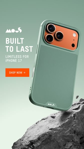 This ad features a Mous brand phone case for iPhone 17. The ad highlights the phone case's durability.