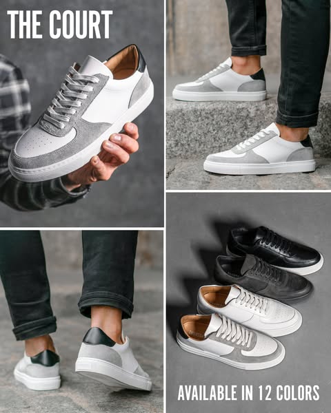 This ad features a series of product shots of the same style of sneakers in various colors and contexts, emphasizing the