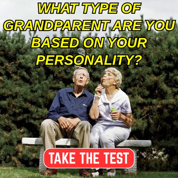 This image ad for a personality quiz features an older couple blowing bubbles on a park bench.