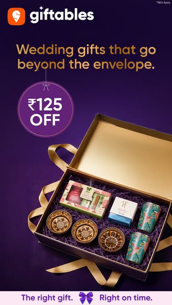 This ad showcases Gifftables' wedding gifts that go beyond the envelope with a discount offer.