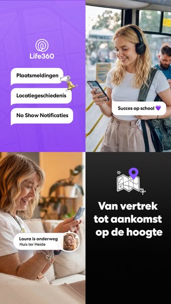 This ad showcases the Life360 app, highlighting the features and benefits of the app, such as place alerts, location his