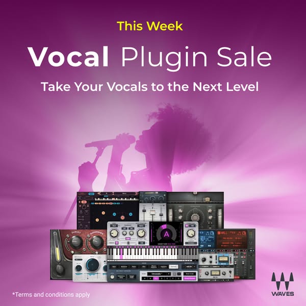 This image ad promotes a vocal plugin sale from Waves, encouraging users to enhance their vocal recordings. The ad featu