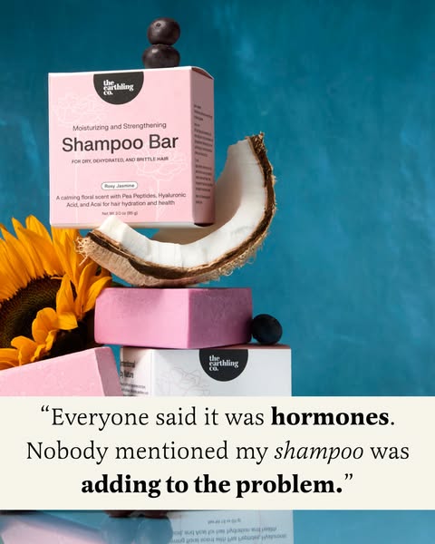 This ad showcases the Earthling Co. shampoo bar and emphasizes how it may be the solution to problems some users are exp