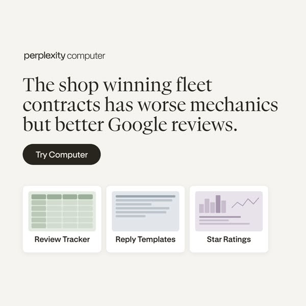 This image ad for perplexity computer opens with a surprising observation: a shop winning fleet contracts has worse mech