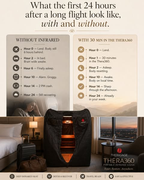 This ad uses a side-by-side comparison to highlight the benefits of using the Therasage Thera360 portable infrared sauna
