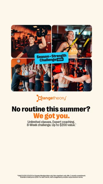 Image ad for Orangetheory Fitness promoting a Season of Strength Challenge for 2026, offering unlimited classes and expe