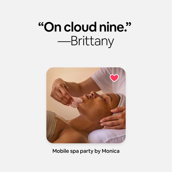 This ad features a quote from a customer who is "on cloud nine" after experiencing a mobile spa party by Monic