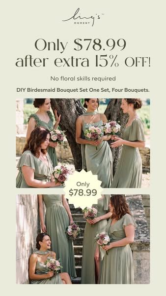 This image ad for Ling's Moment promotes a DIY Birdesmaid Bouquet Set, advertising that no floral skills are require